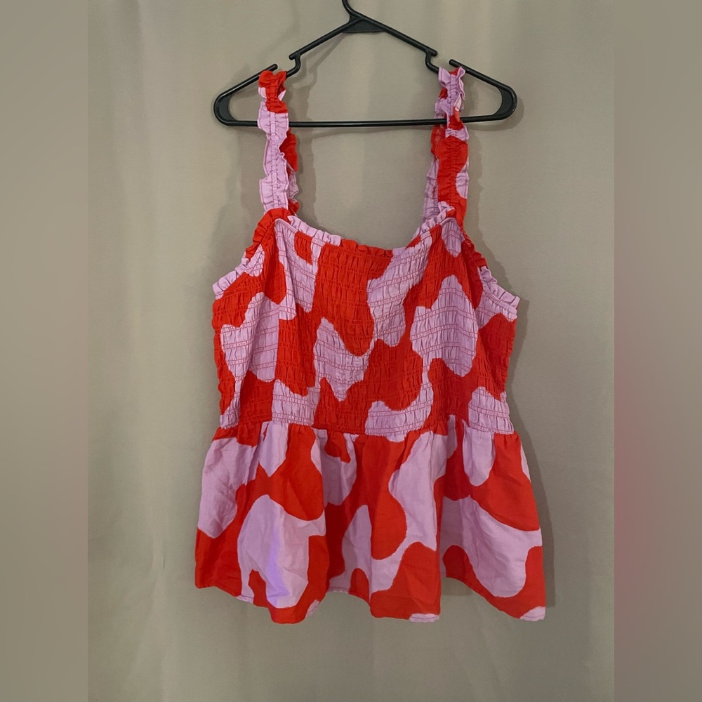 Ava & Viv Plus Size Pink and Red Peplum Tank Top with Ruffle Straps